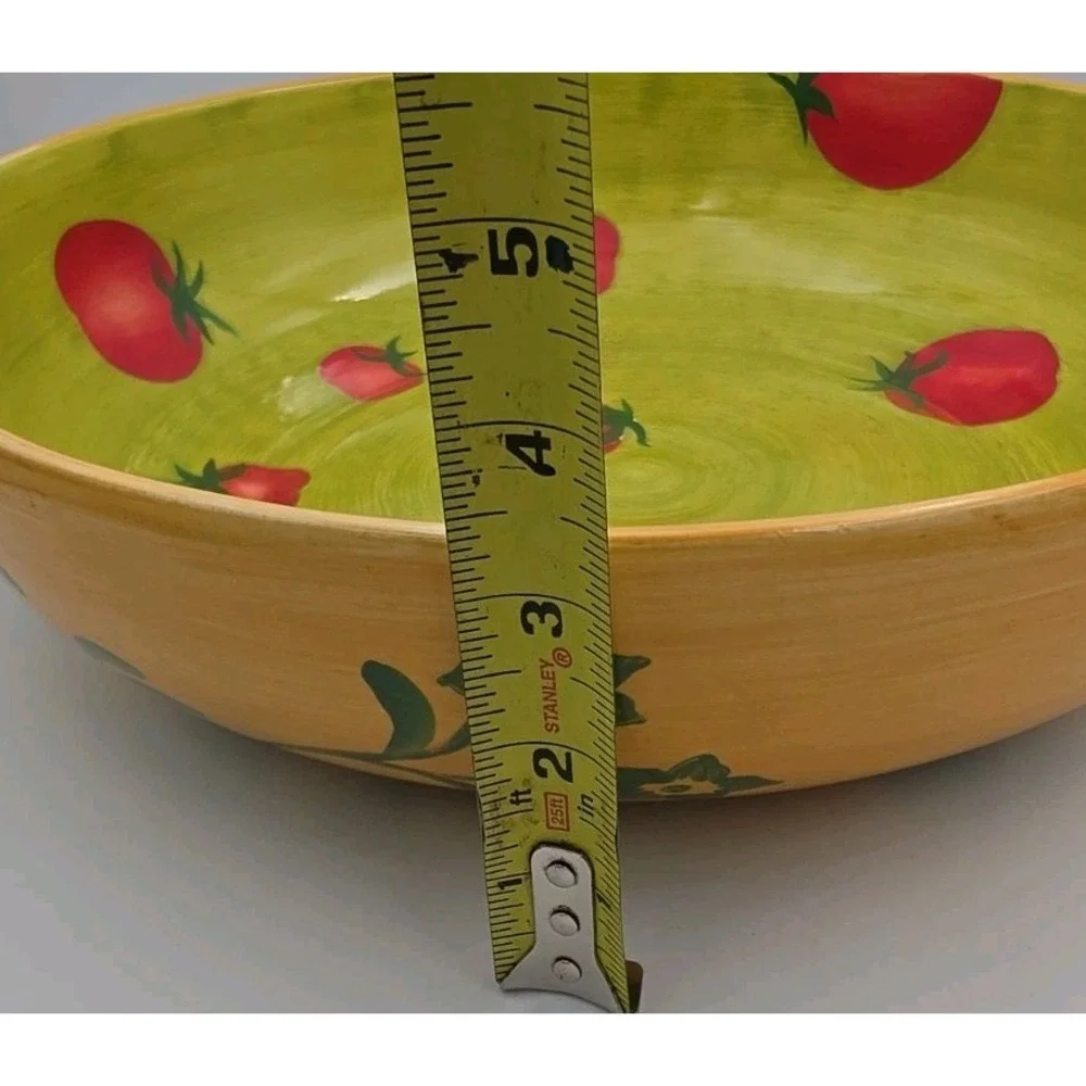 Foreside Large Ceramic Serving Bowl Green Red Tomato Hand Painted Pottery 12.5in